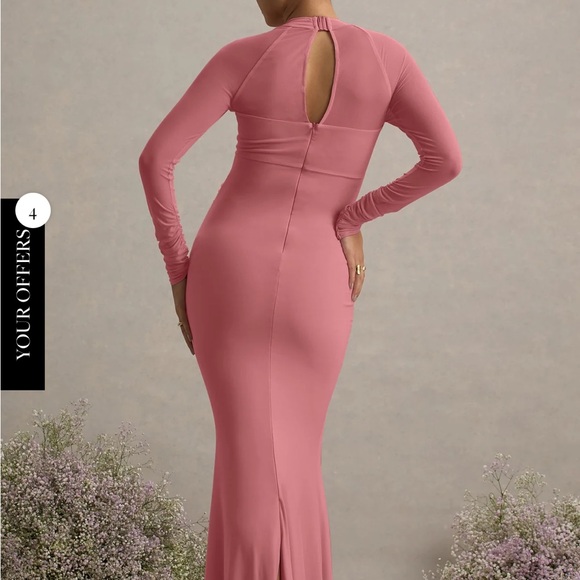 Club L London Abeam blush pink maternity maxi dress with sheer sleeves - Picture 2 of 8